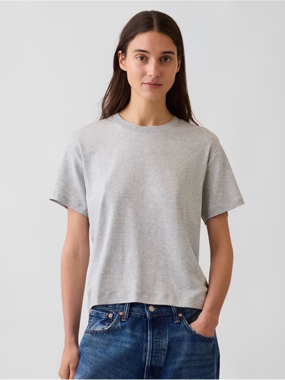 GAP Supima Cotton Relaxed Fit Short Sleeve Light Heather Gray T-Shirt Size L